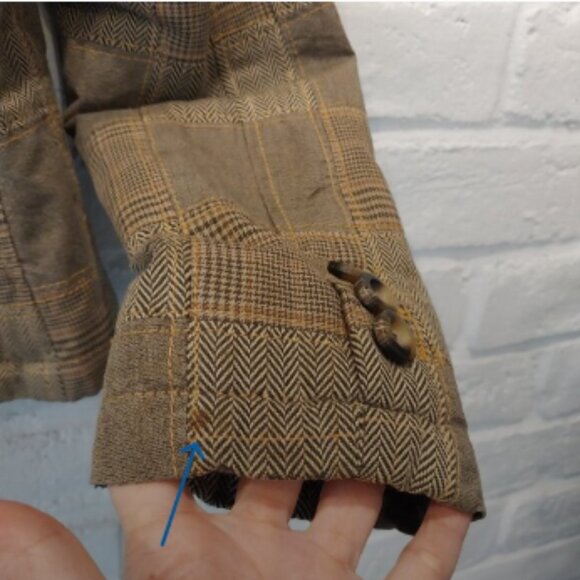 Vintage GAP Jacket Womans 8 Brown Houndstooth Plaid Patchwork Blazer Y2K Cotton. - Picture 5 of 16